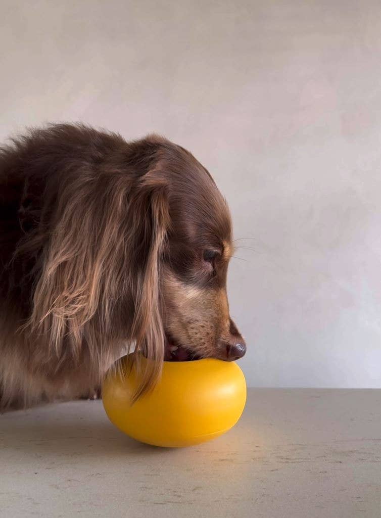 Lunoji - Pebble: All-in-One Dog Toy | Slow Feeder + Treat Dispenser: Citrine Yellow