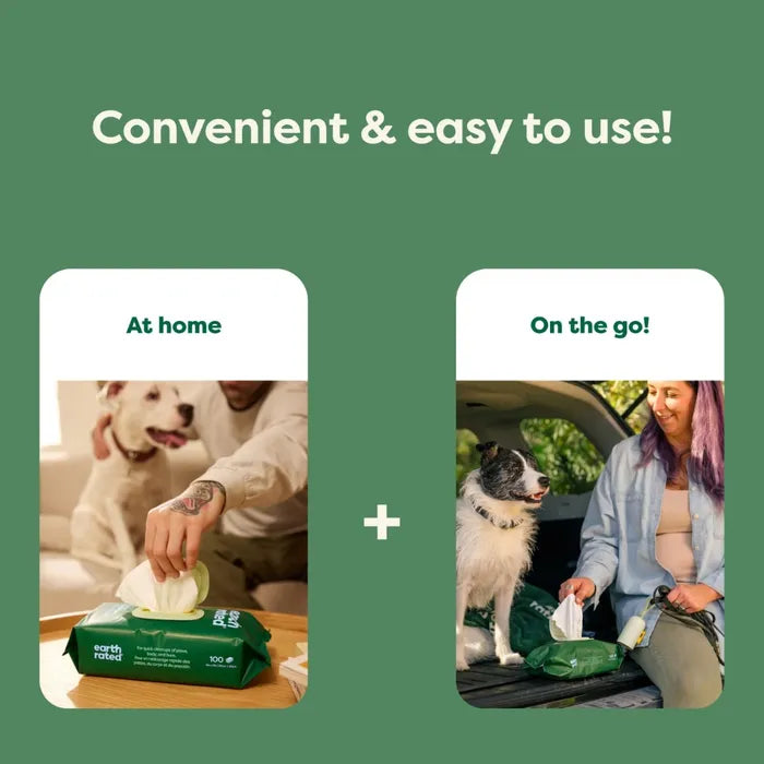 Earth Rated Certified Biobased Dog Wipes - White Tea & Basil Scented - 100 Pack