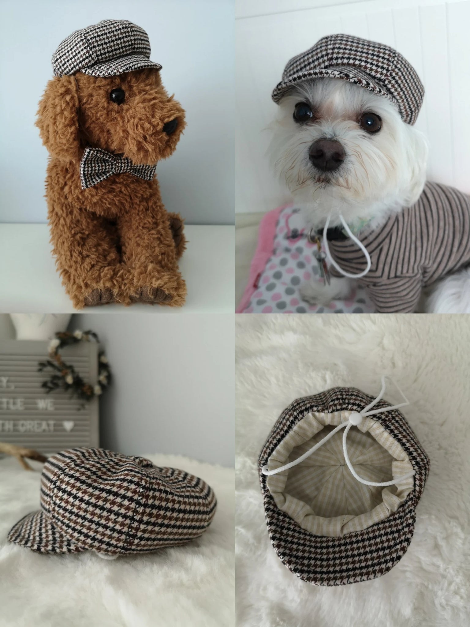 Handmade Newsboy Cap & Bow Tie for Dog