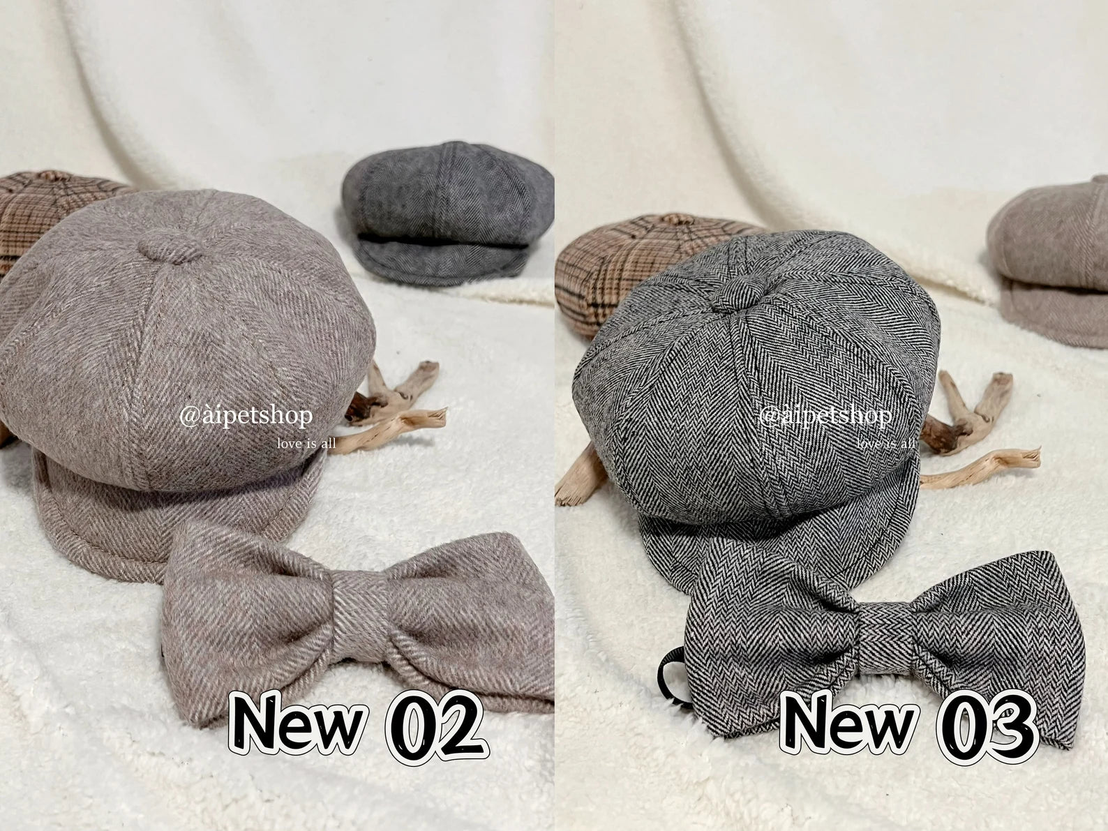 Handmade Newsboy Cap & Bow Tie for Dog