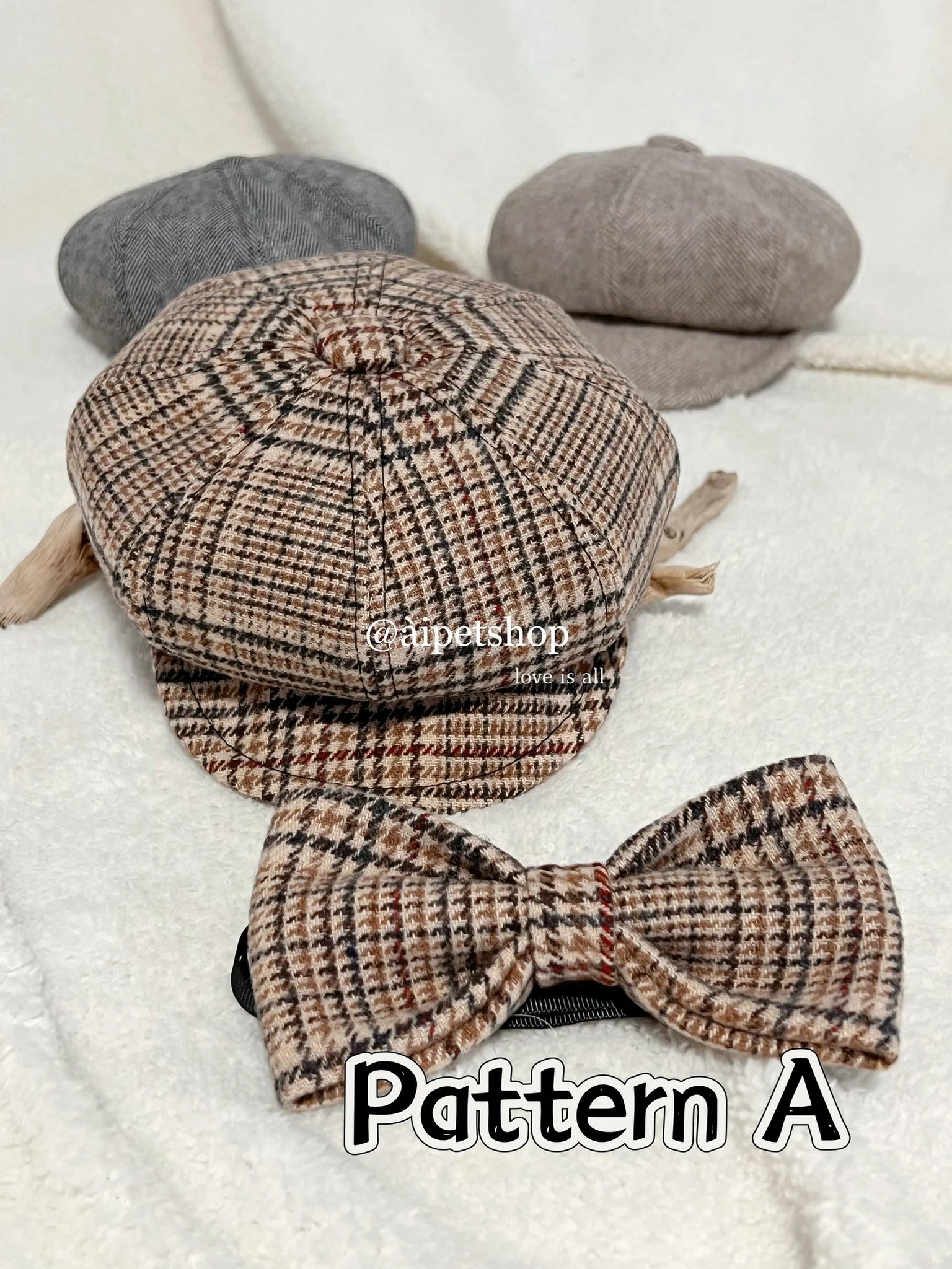 Handmade Newsboy Cap & Bow Tie for Dog