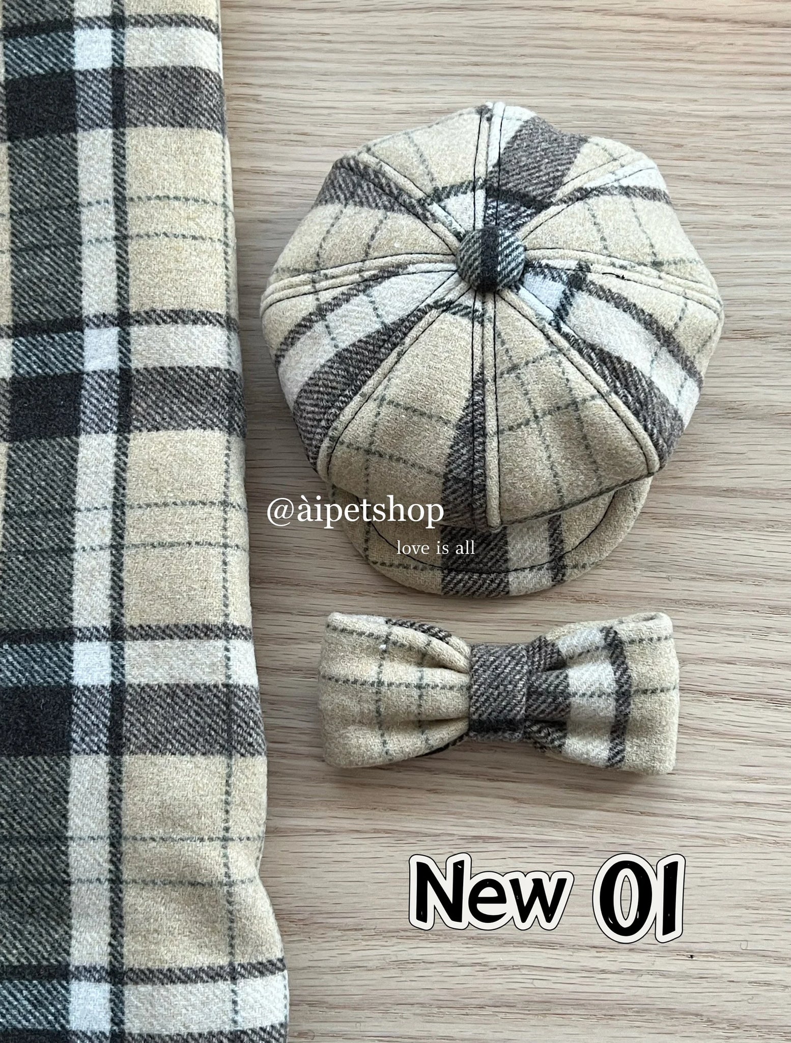 Handmade Newsboy Cap & Bow Tie for Dog
