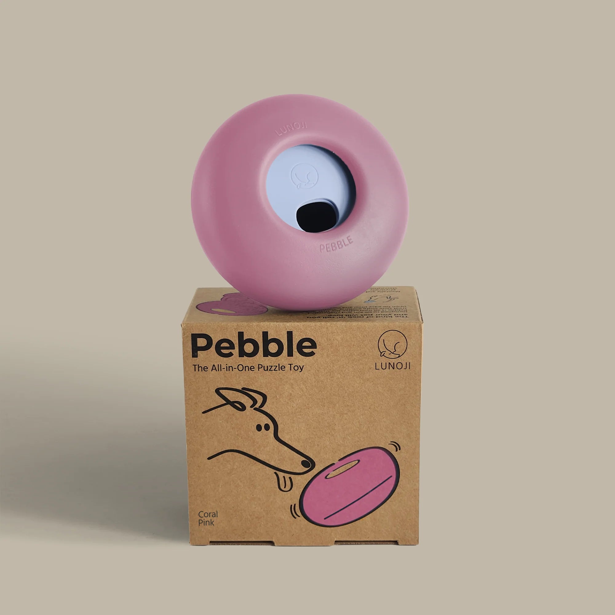Lunoji - Pebble: All-in-One Dog Toy | Slow Feeder + Treat Dispenser: Coral Pink