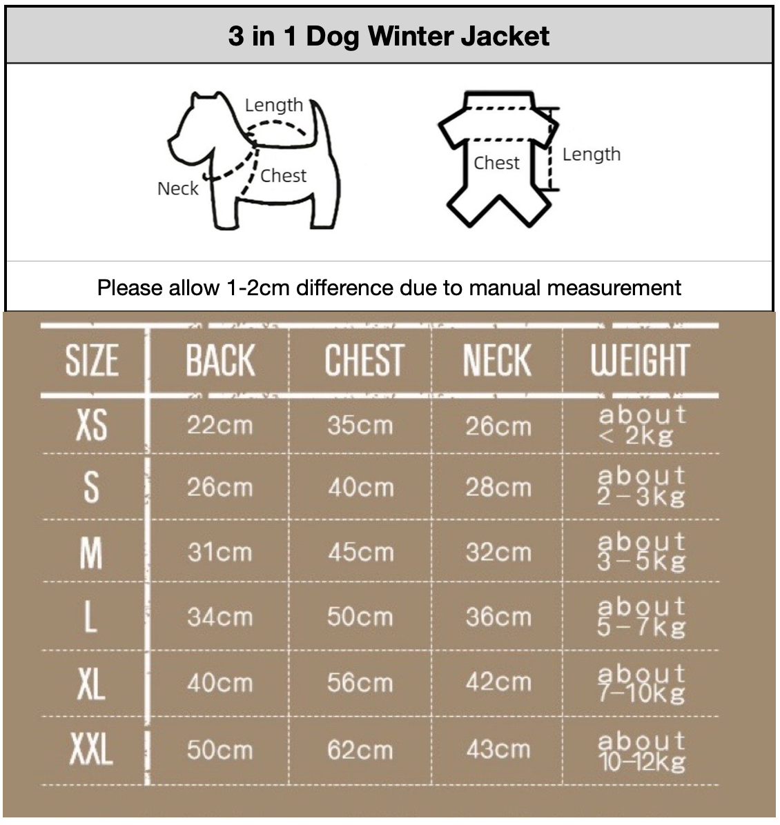 3 in 1 Dog Winter Jacket