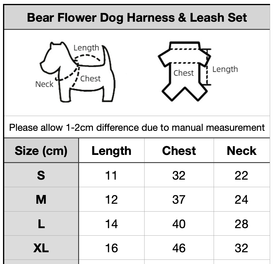 Bear Flower Dog Harness & Leash Set