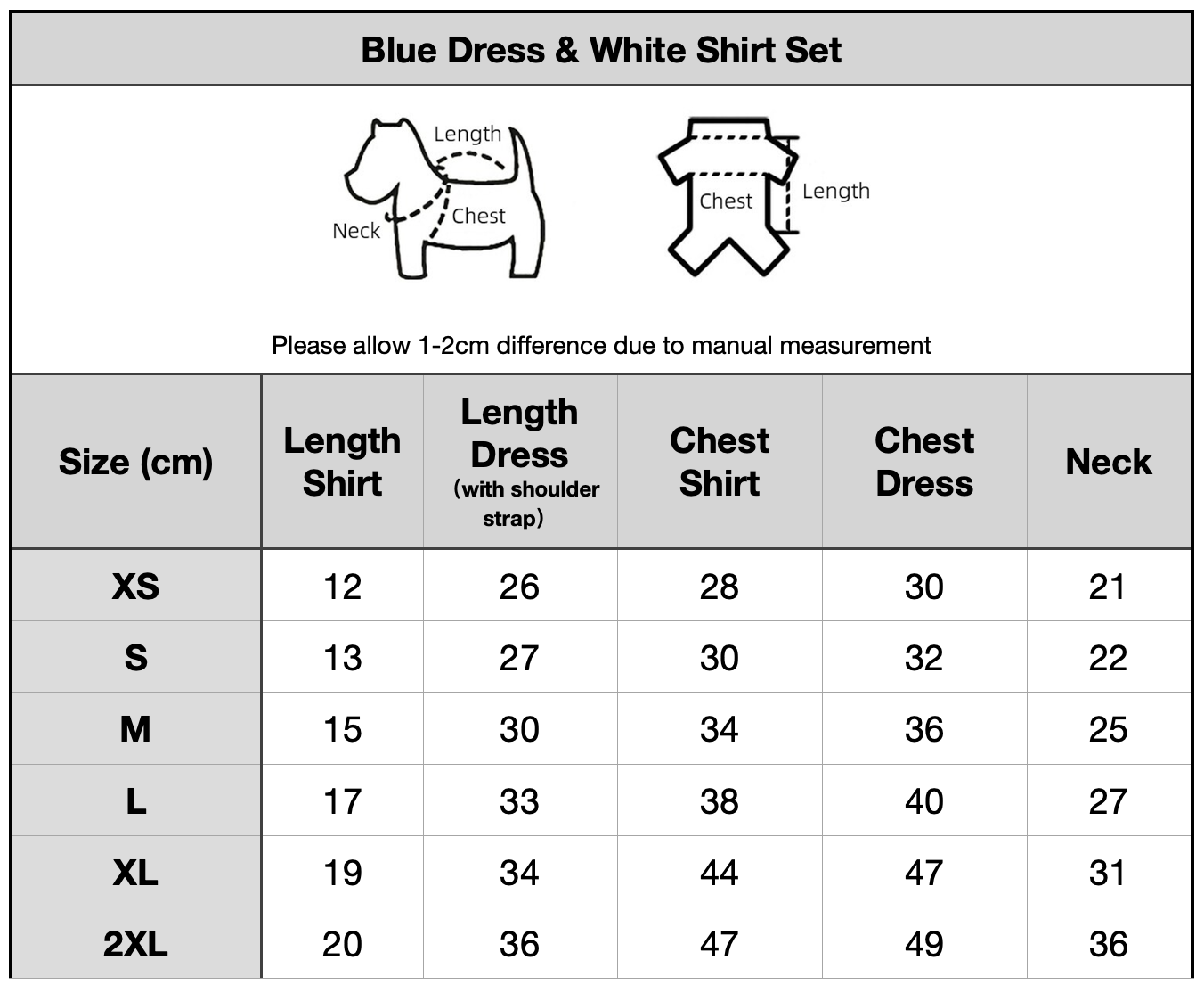 Blue Dress & White Shirt Set