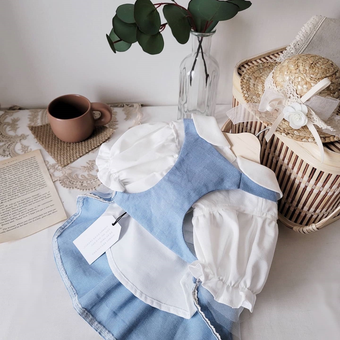 Blue Dress & White Shirt Set