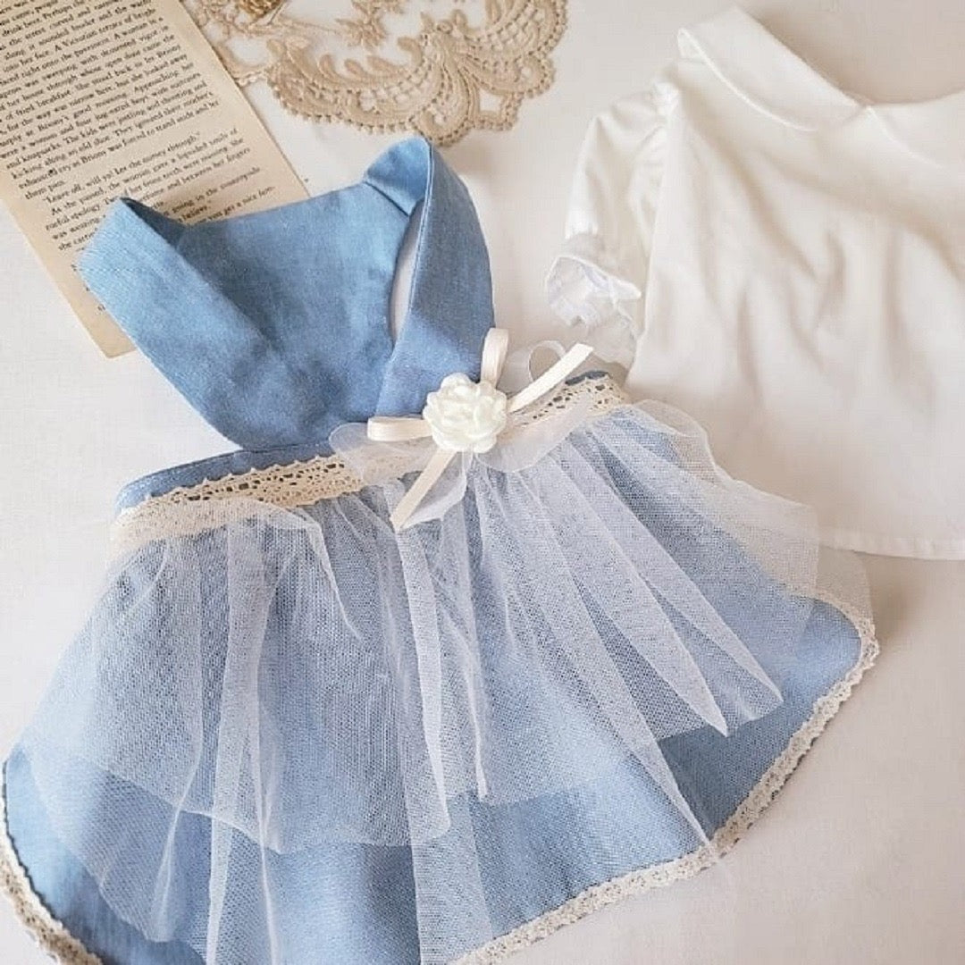 Blue Dress & White Shirt Set